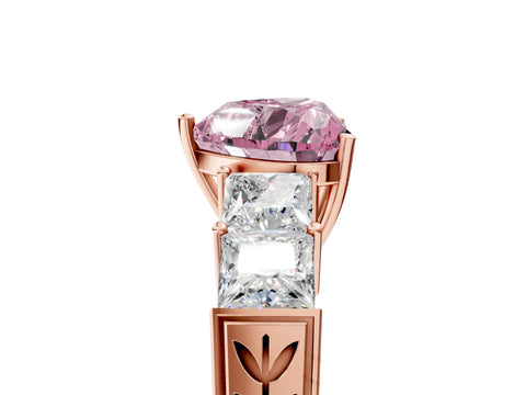 Rose gold Fancy Pink Heart Cut Solitaire Princess Side Stone Engraved Band Prong Setting Ring_5