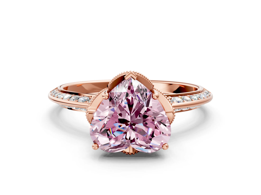 Rose gold Fancy Pink Heart Cut Solitaire Split Shank Pave Diamond Engagement Ring with Four-Prong Setting