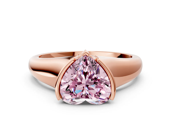 Rose gold Fancy Pink Heart Cut Solitaire Tension Set Diamond Ring with Split Shank Band