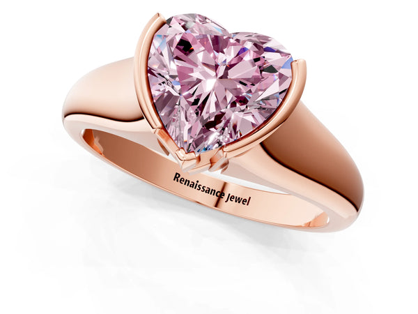 Rose gold Fancy Pink Heart Cut Solitaire Tension Set Diamond Ring with Split Shank Band