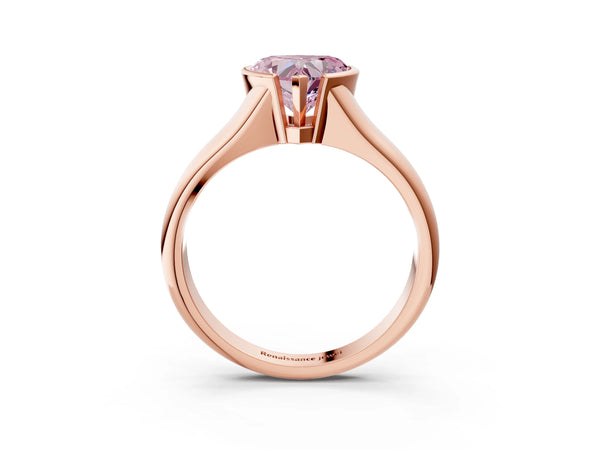 Rose gold Fancy Pink Heart Cut Solitaire Tension Set Diamond Ring with Split Shank Band