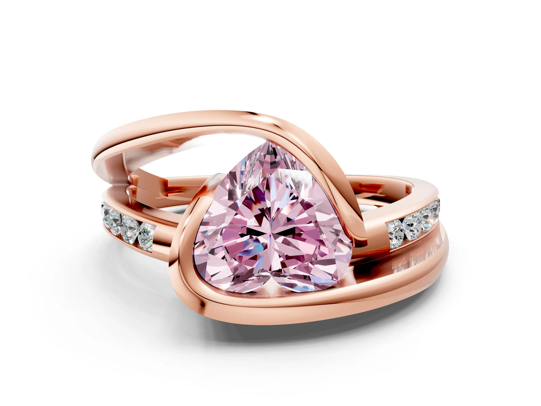Rose gold Fancy Pink Heart Cut Solitaire Tension-Set Diamond Split Shank Ring