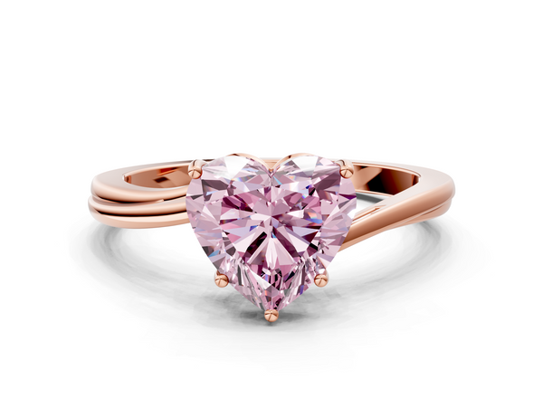 Rose gold Fancy Pink Heart  Cut Solitaire Twist Band Ring with Four-Prong Setting