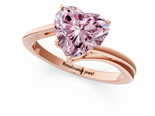 Rose gold Fancy Pink Heart  Cut Solitaire Twist Band Ring with Four-Prong Setting