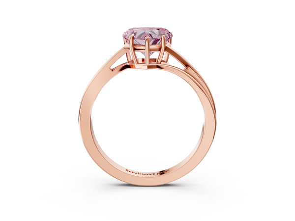 Rose gold Fancy Pink Heart  Cut Solitaire Twist Band Ring with Four-Prong Setting