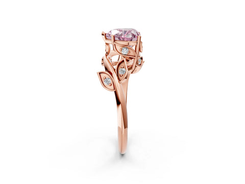 Rose gold Fancy Pink Heart Cut Solitaire Twist Engagement Ring with Leaf Accents and Prong Setting_14