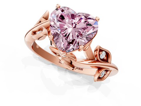 Rose gold Fancy Pink Heart Cut Solitaire Twist Engagement Ring with Leaf Accents and Prong Setting_1