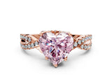 Rose gold Fancy Pink Heart Cut Solitaire Twist Pave Diamond Engagement Ring with Prong Setting