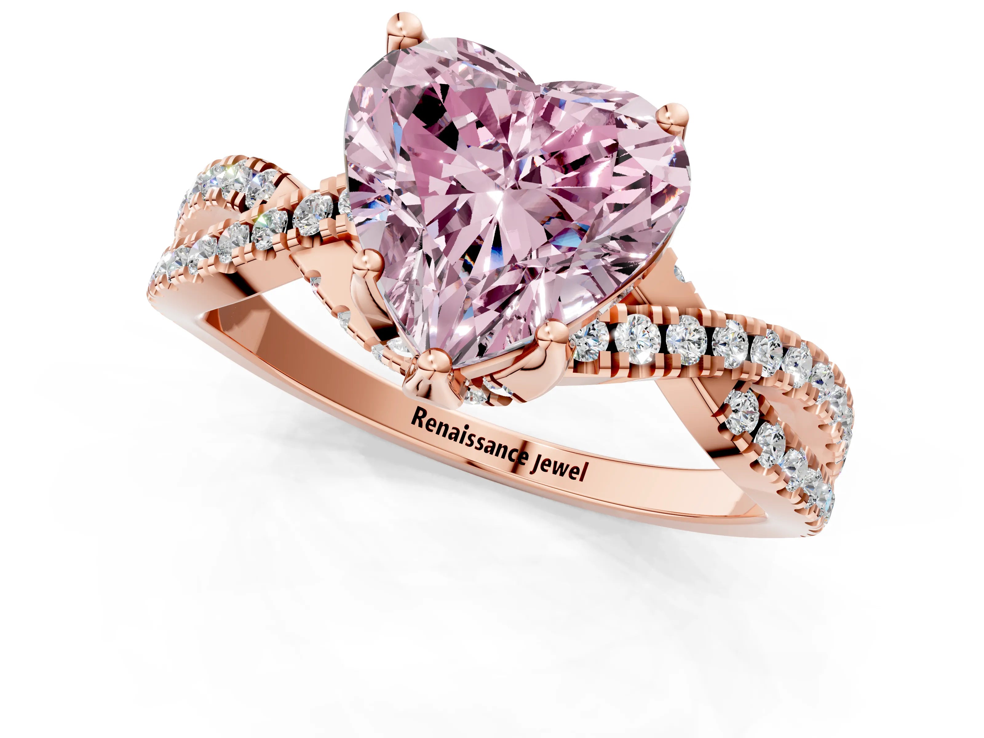 Rose gold Fancy Pink Heart Cut Solitaire Twist Pave Diamond Engagement Ring with Prong Setting_1