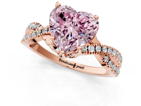 Rose gold Fancy Pink Heart Cut Solitaire Twist Pave Diamond Engagement Ring with Prong Setting_1