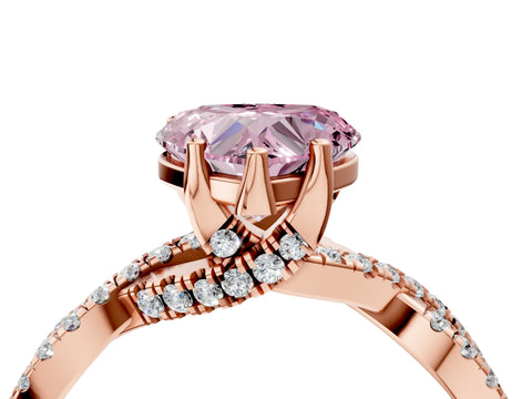 Rose gold Fancy Pink Heart Cut Solitaire Twist Pave Diamond Engagement Ring with Prong Setting_4