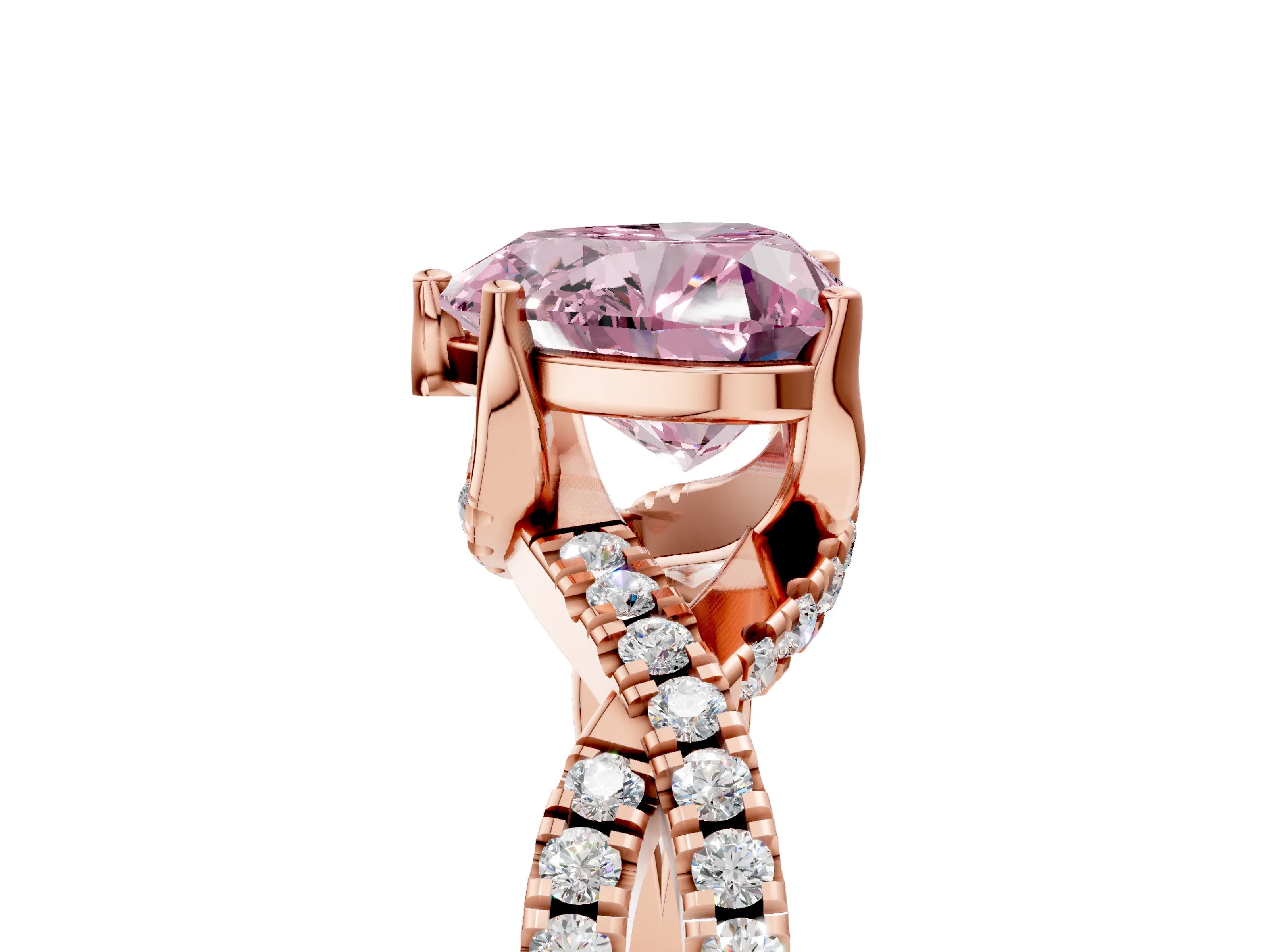 Rose gold Fancy Pink Heart Cut Solitaire Twist Pave Diamond Engagement Ring with Prong Setting_5