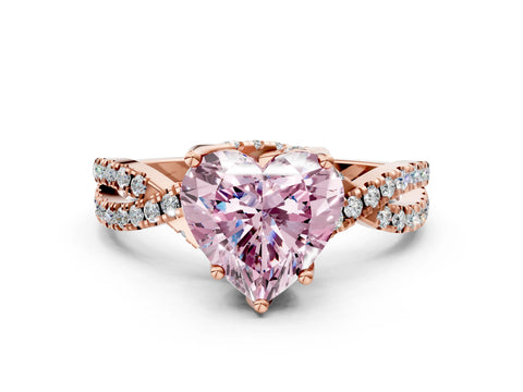 Rose gold Fancy Pink Heart Cut Solitaire Twist Pave Diamond Engagement Ring with Prong Setting