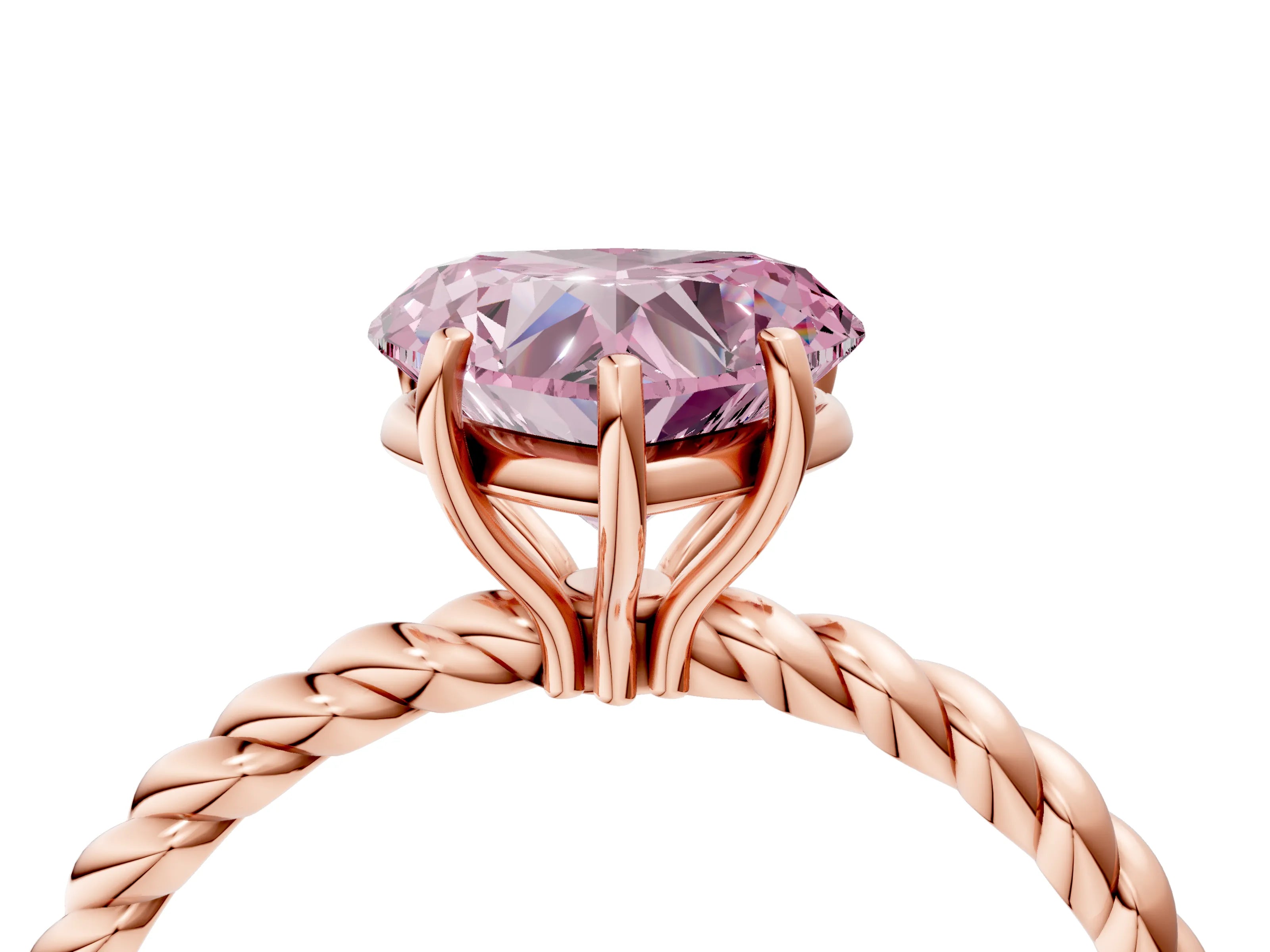 Rose gold Fancy Pink Heart Cut Solitaire Twisted Band 4-Prong Ring_4