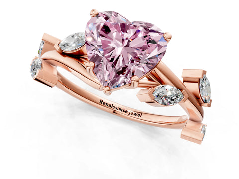 Rose gold Fancy Pink Heart Cut Solitaire Twisted Band Marquise Accent Prong Setting Ring_1
