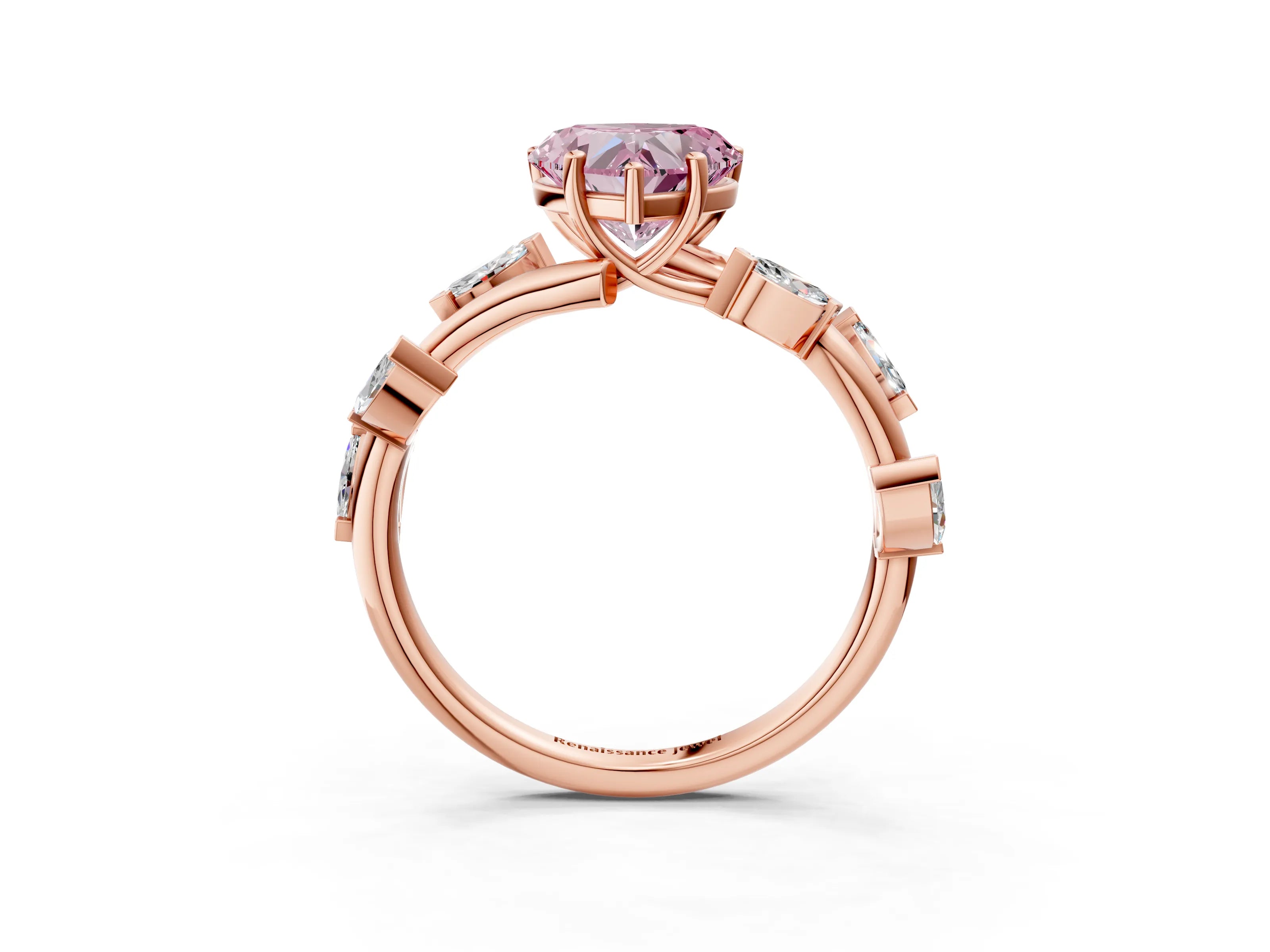 Rose gold Fancy Pink Heart Cut Solitaire Twisted Band Marquise Accent Prong Setting Ring_3