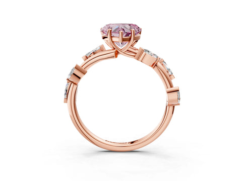 Rose gold Fancy Pink Heart Cut Solitaire Twisted Band Marquise Accent Prong Setting Ring_3