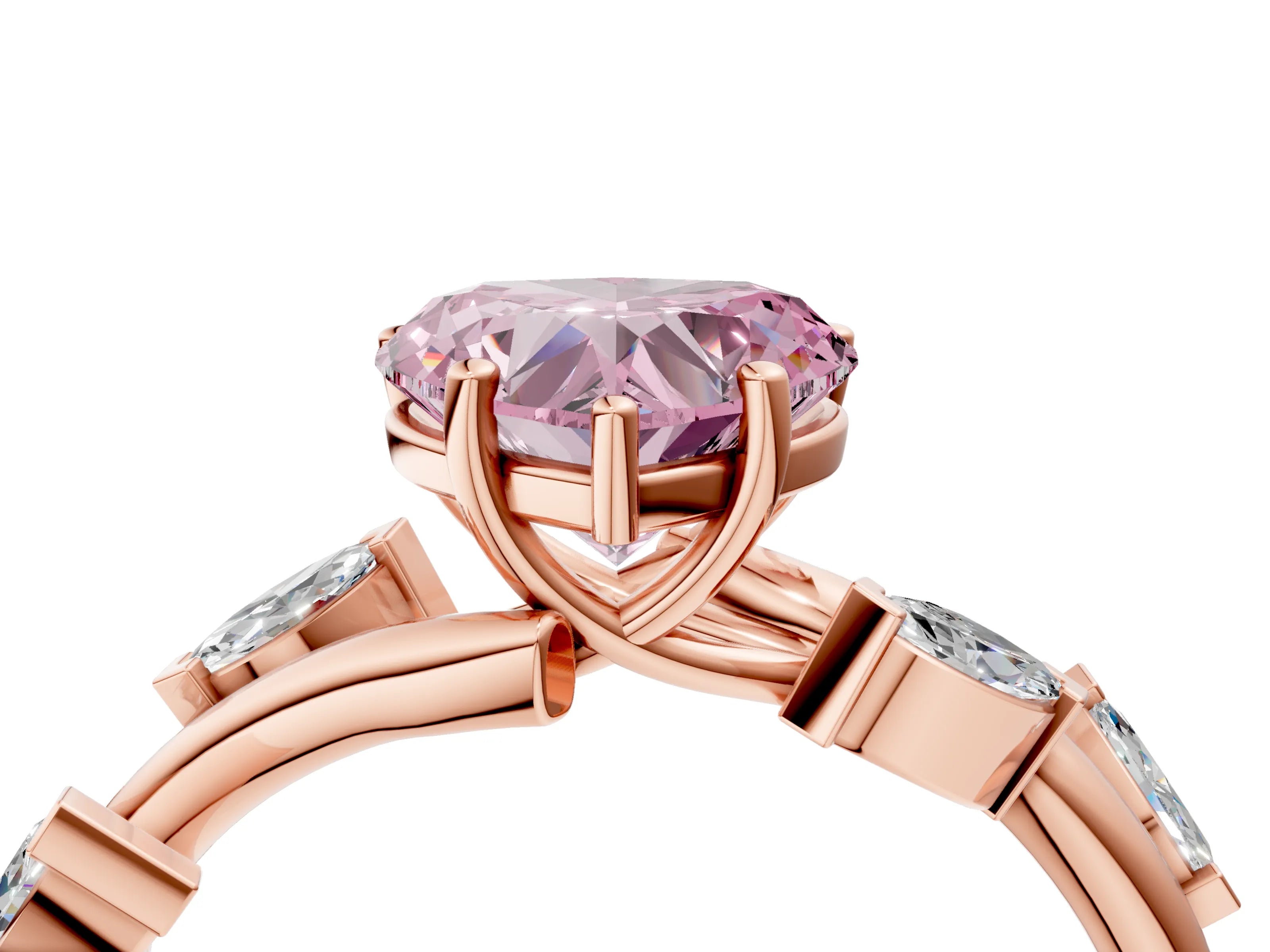 Rose gold Fancy Pink Heart Cut Solitaire Twisted Band Marquise Accent Prong Setting Ring_4