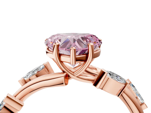 Rose gold Fancy Pink Heart Cut Solitaire Twisted Band Marquise Accent Prong Setting Ring_4