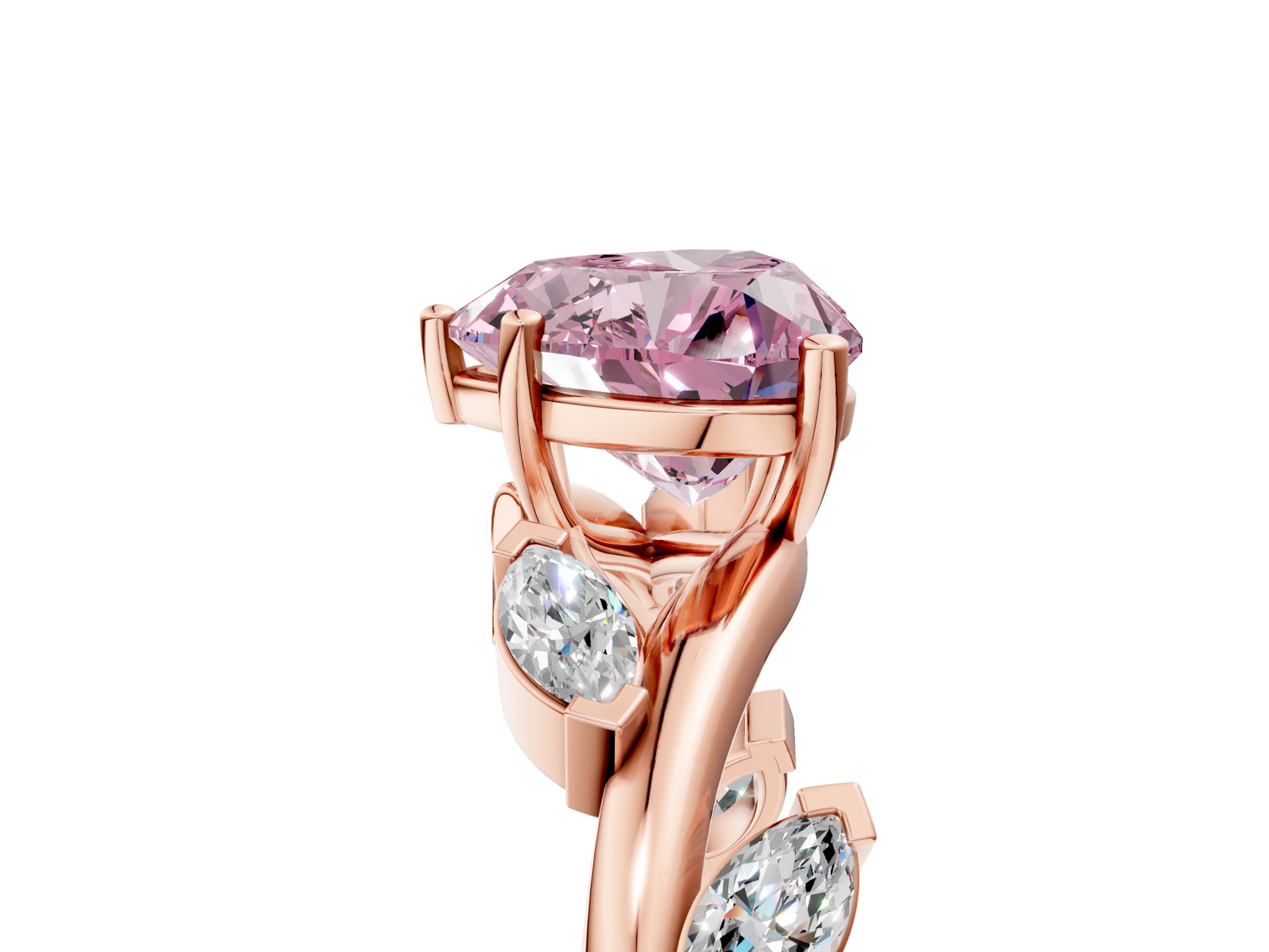 Rose gold Fancy Pink Heart Cut Solitaire Twisted Band Marquise Accent Prong Setting Ring_5