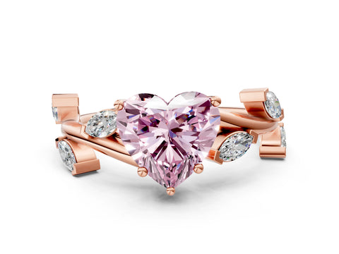 Rose gold Fancy Pink Heart Cut Solitaire Twisted Band Marquise Accent Prong Setting Ring