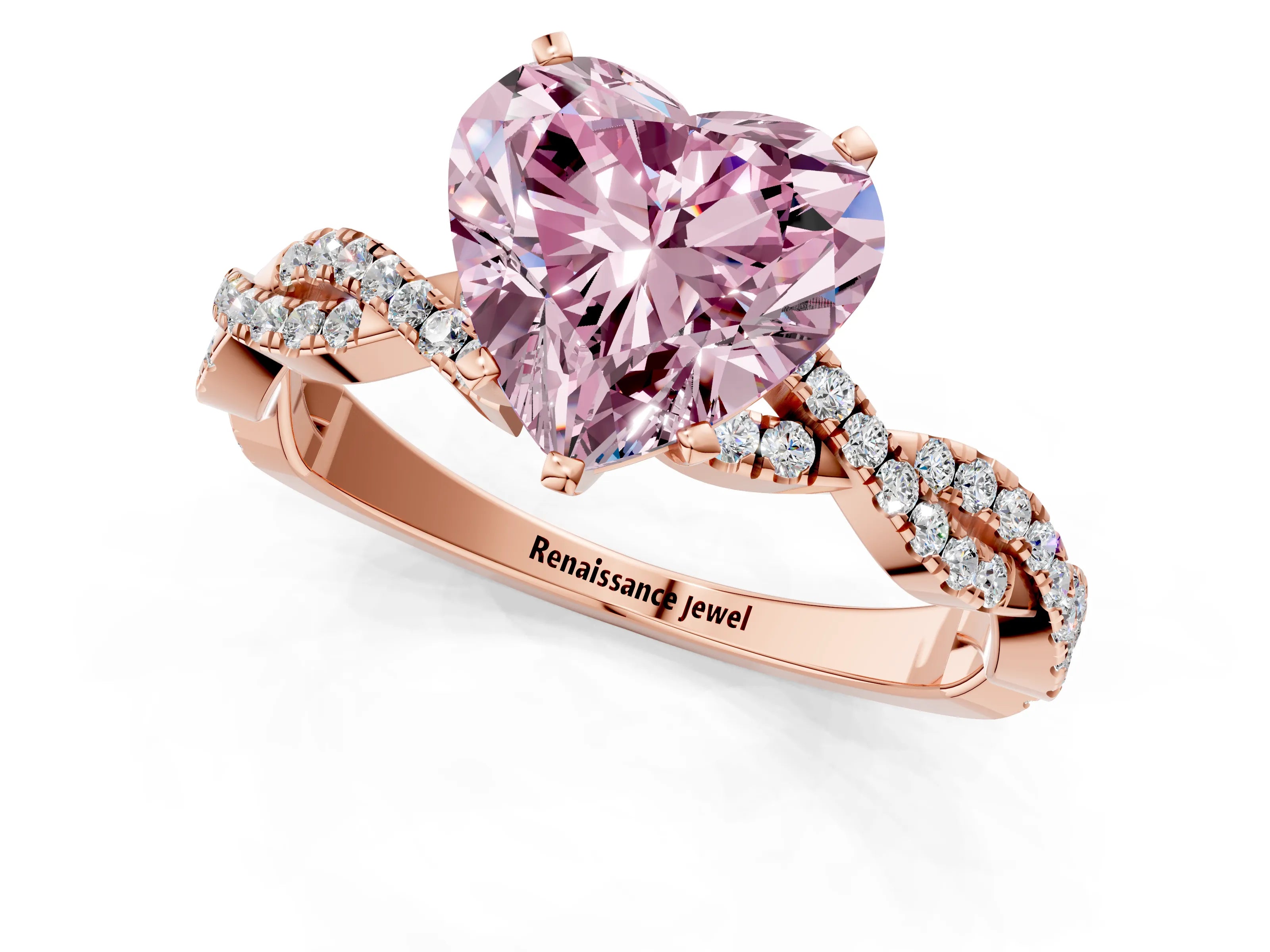 Rose gold Fancy Pink Heart Cut Solitaire Twisted Pave Band with Four-Prong Setting_4