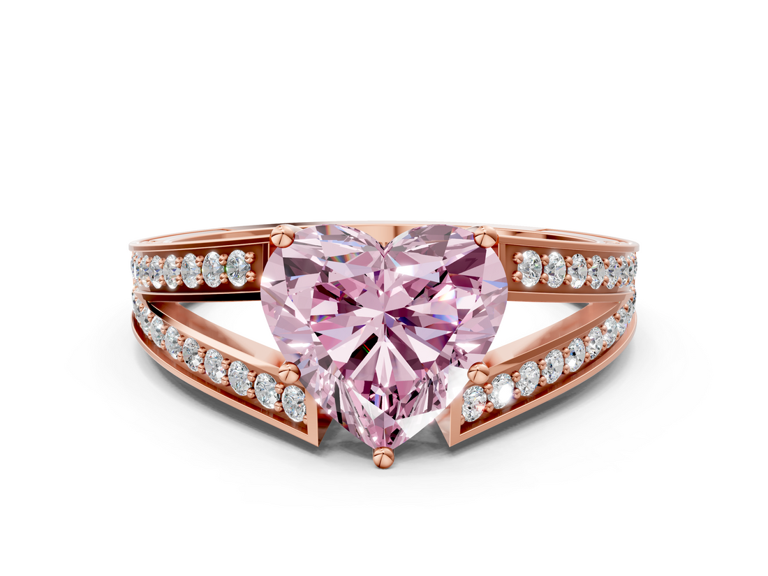 Rose gold Fancy Pink Heart  Cut Split Shank Pave Diamond Ring with Four-Prong Setting_41