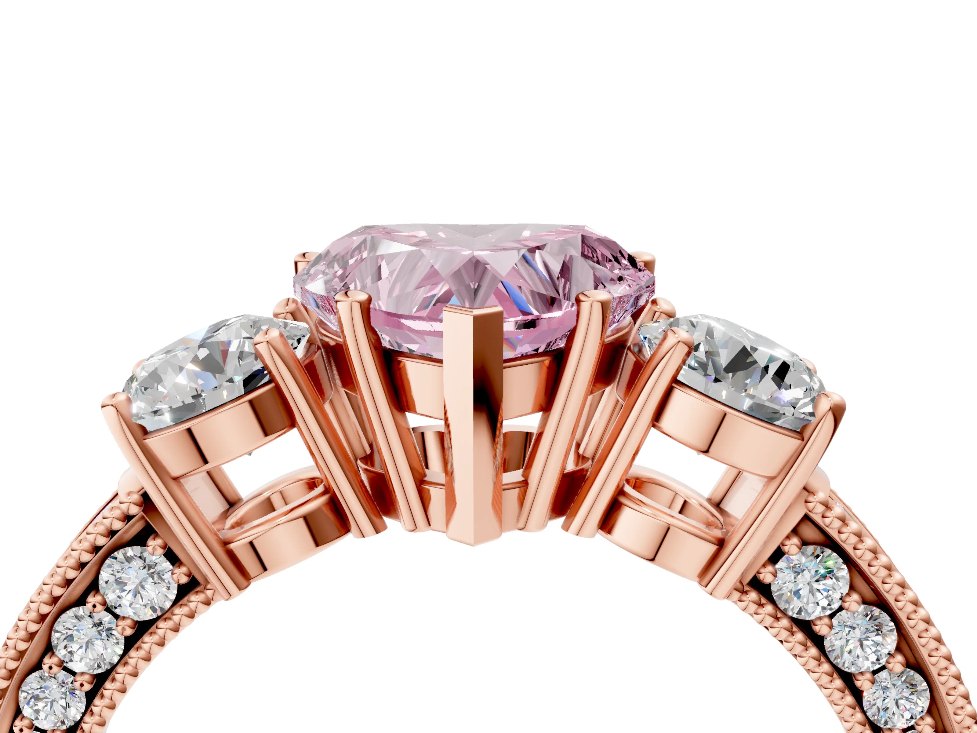 Rose gold Fancy Pink Heart Cut Three-Stone Diamond Ring with Pavé Band and Four-Prong Setting_4