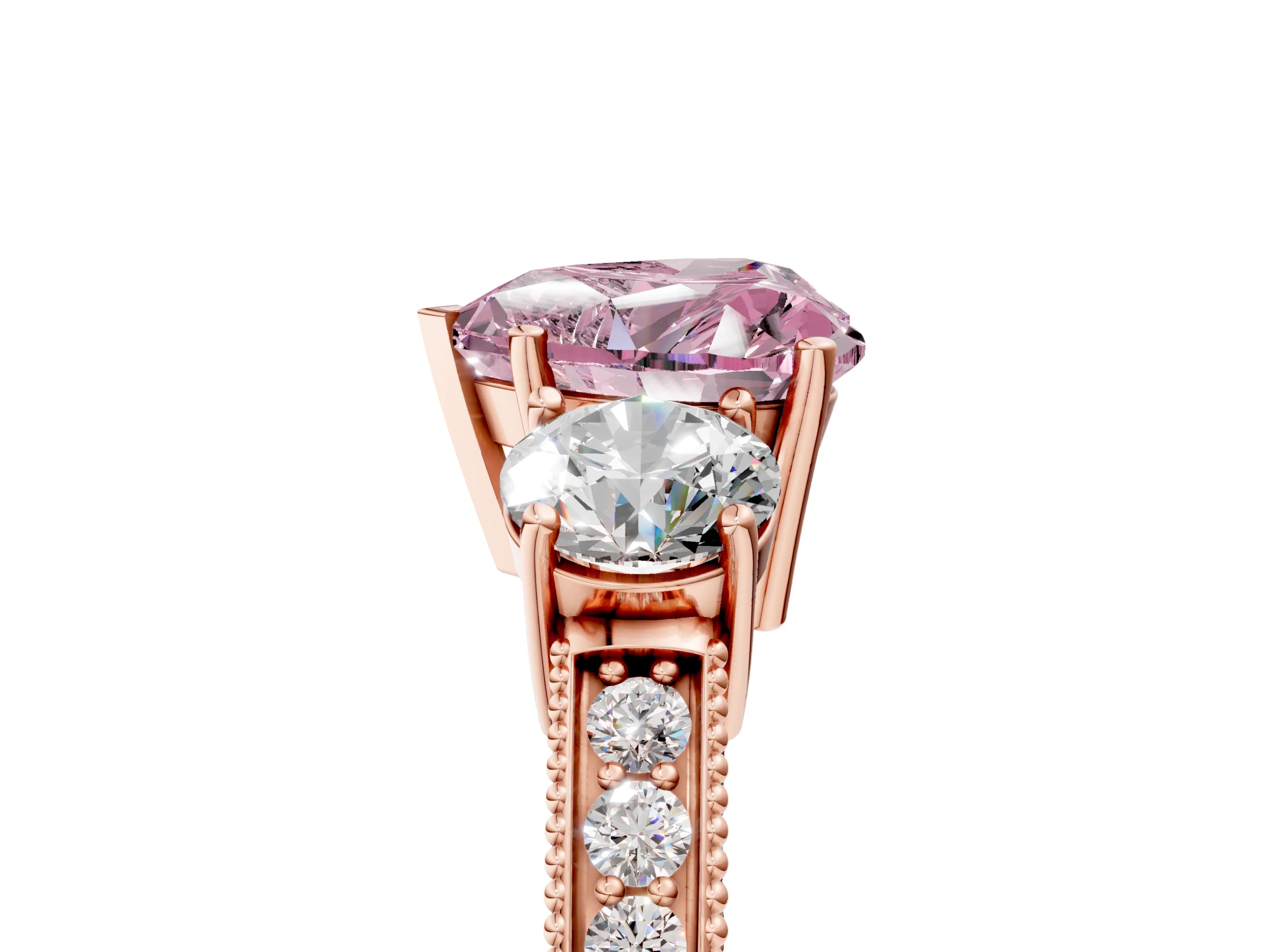 Rose gold Fancy Pink Heart Cut Three-Stone Diamond Ring with Pavé Band and Four-Prong Setting_5