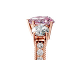 Rose gold Fancy Pink Heart Cut Three-Stone Diamond Ring with Pavé Band and Four-Prong Setting_5