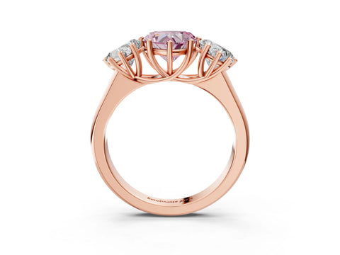 Rose gold Fancy Pink Heart Cut Three-Stone Diamond Ring with Prong Setting on a Classic Band_3