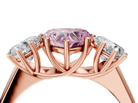 Rose gold Fancy Pink Heart Cut Three-Stone Diamond Ring with Prong Setting on a Classic Band_4