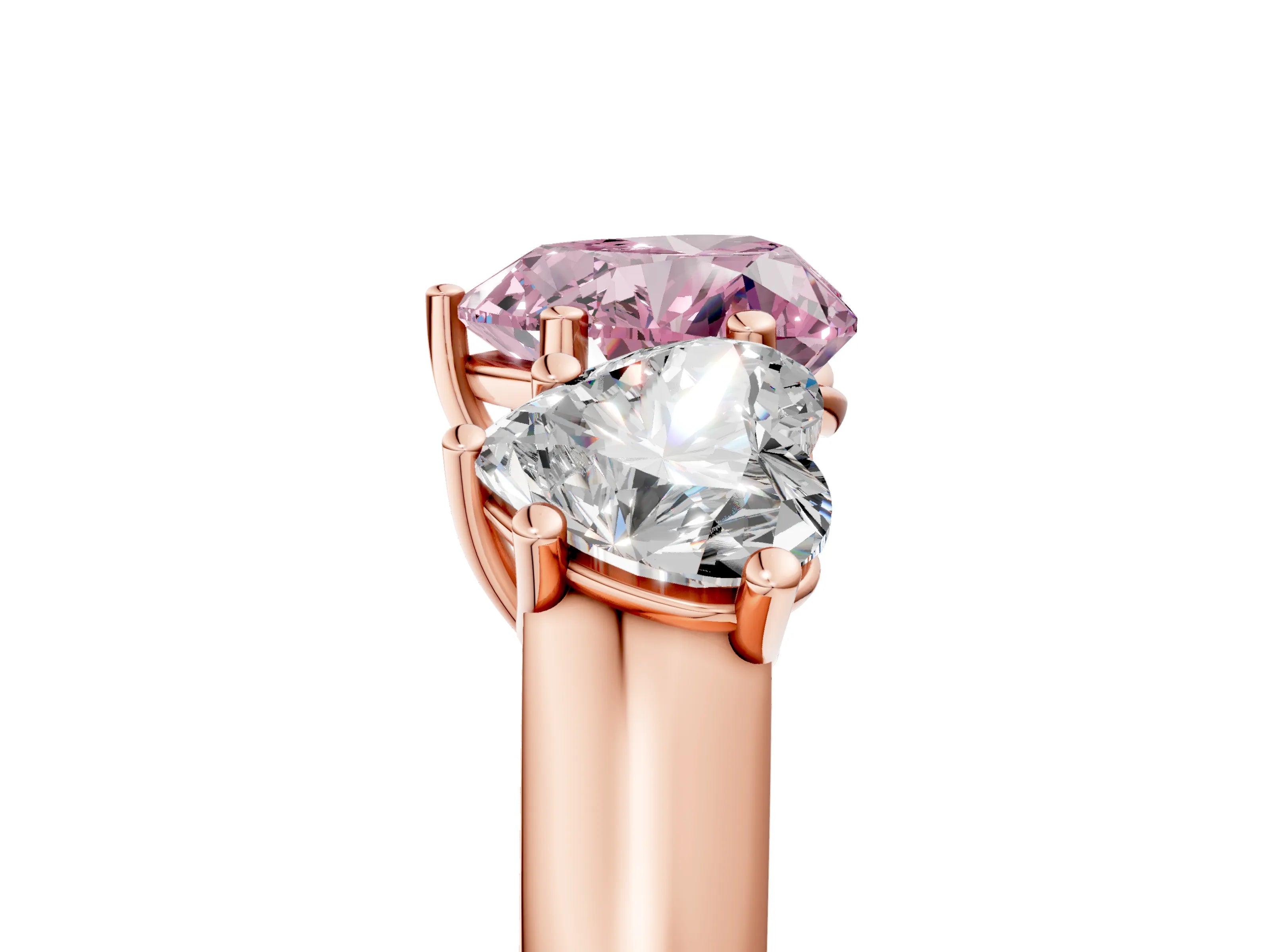 Rose gold Fancy Pink Heart Cut Three-Stone Diamond Ring with Prong Setting on a Classic Band_5
