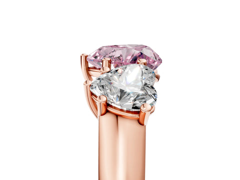 Rose gold Fancy Pink Heart Cut Three-Stone Diamond Ring with Prong Setting on a Classic Band_5