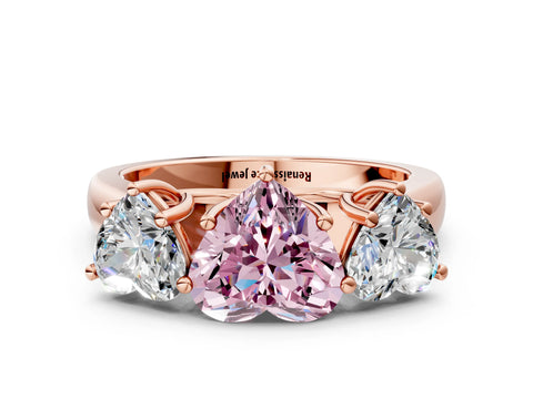 Rose gold Fancy Pink Heart Cut Three-Stone Diamond Ring with Prong Setting on a Classic Band