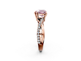 Rose gold Fancy Pink Heart  Cut Twist Band Solitaire Diamond Ring with Pavé Setting_5