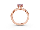 Rose gold Fancy Pink Heart  Cut Twist Band Solitaire Diamond Ring with Pavé Setting_6