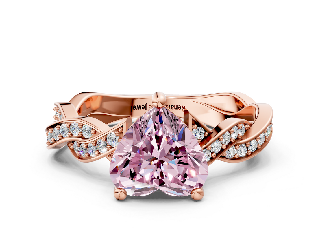 Rose gold Fancy Pink Heart  Cut Twisted Pavé Band Solitaire Ring with Four-Prong Setting_55
