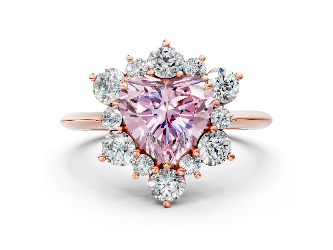 Rose gold Fancy Pink Heart  Diamond Cluster Halo Ring with Solitaire Band and Four-Prong Setting_20