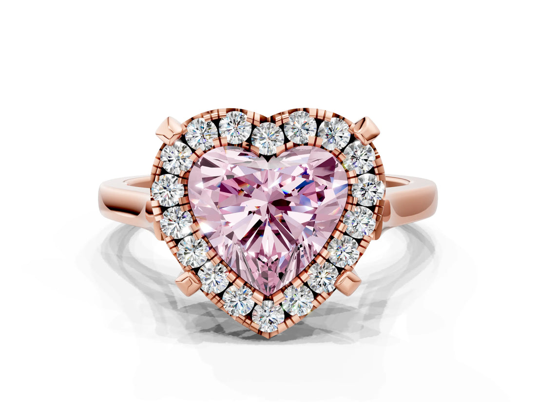 Rose gold Fancy Pink Heart  Diamond Cluster Halo Solitaire with Four-Prong Setting_77