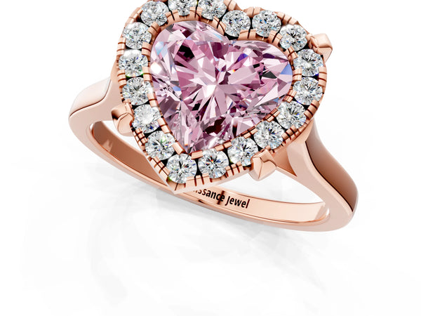 Rose gold Fancy Pink Heart  Diamond Cluster Halo Solitaire with Four-Prong Setting