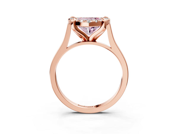 Rose gold Fancy Pink Heart  Diamond Cluster Halo Solitaire with Four-Prong Setting