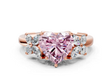 Rose gold Fancy Pink Heart  Diamond Floral Cluster Ring with Solitaire Band and Prong Setting_42