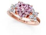 Rose gold Fancy Pink Heart  Diamond Floral Cluster Ring with Solitaire Band and Prong Setting_43