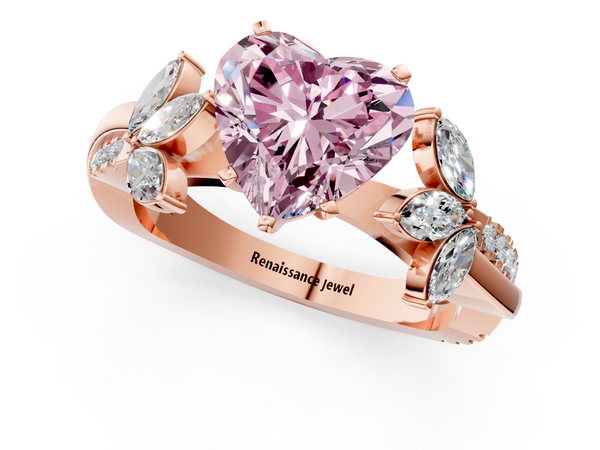 Rose gold Fancy Pink Heart  Diamond Floral Vine Solitaire Engagement Ring