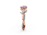 Rose gold Fancy Pink Heart  Diamond Floral Vine Solitaire Engagement Ring_5