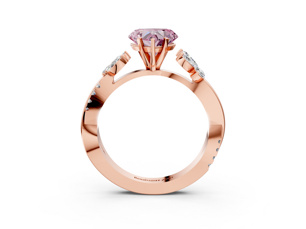 Rose gold Fancy Pink Heart  Diamond Floral Vine Solitaire Engagement Ring