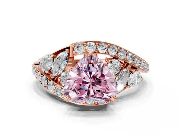Rose gold Fancy Pink Heart  Diamond Halo Ring with Marquise and Pavé Band in Prong Setting