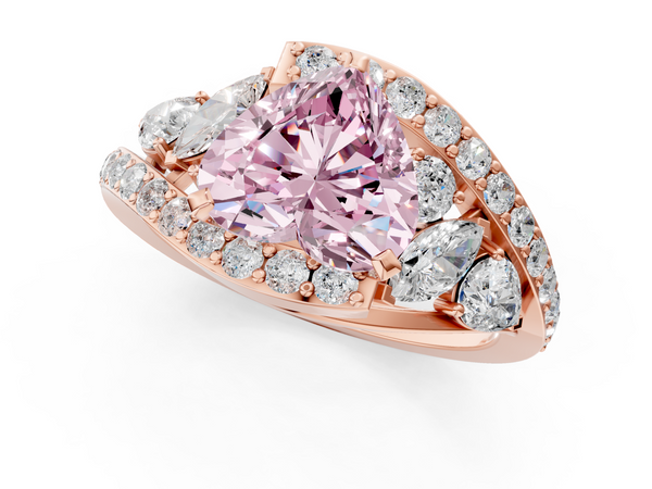Rose gold Fancy Pink Heart  Diamond Halo Ring with Marquise and Pavé Band in Prong Setting