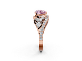 Rose gold Fancy Pink Heart  Diamond Halo Ring with Marquise and Pavé Band in Prong Setting_71